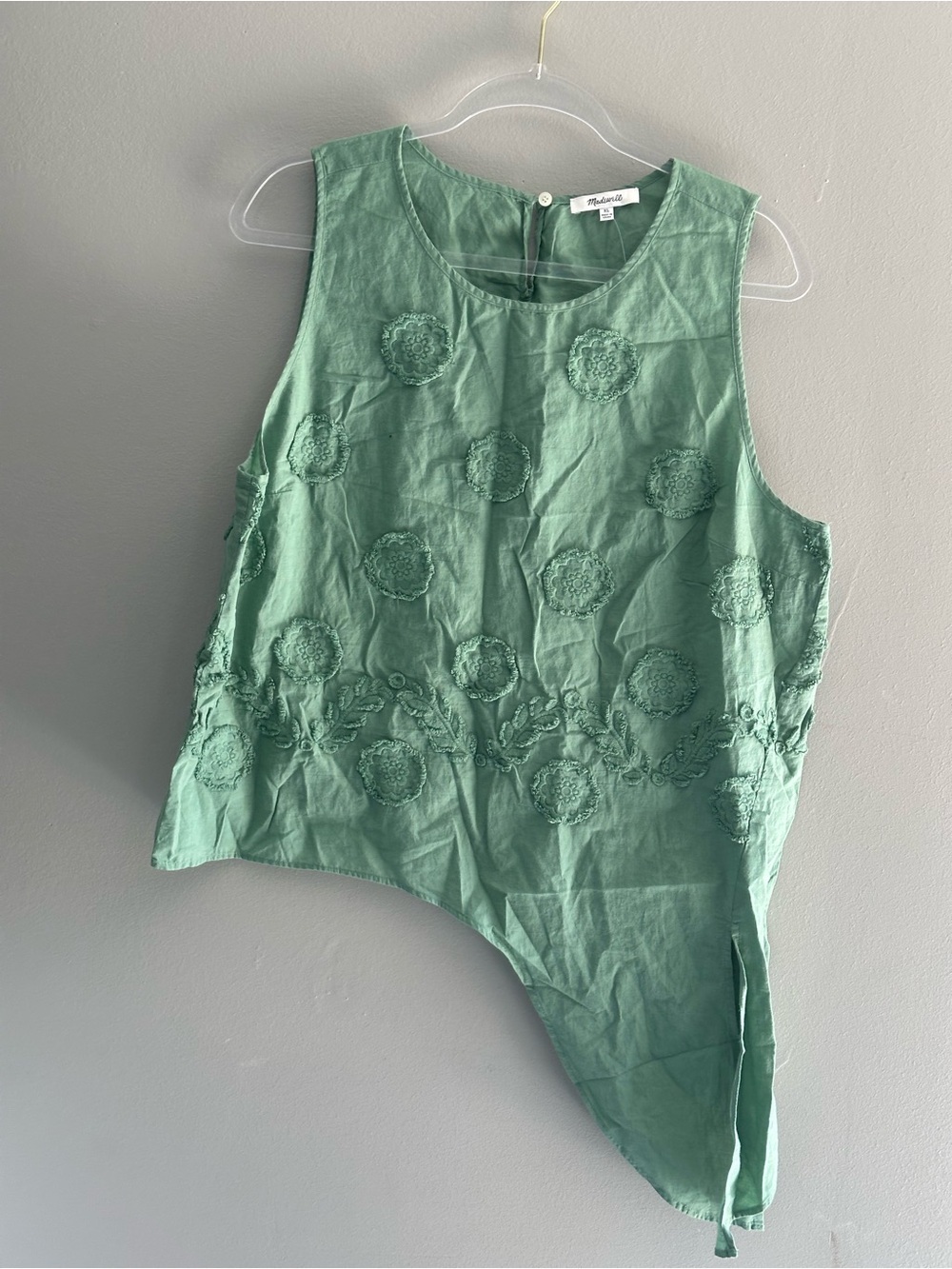 Madewell Green Embroidered Asymmetrical Tank